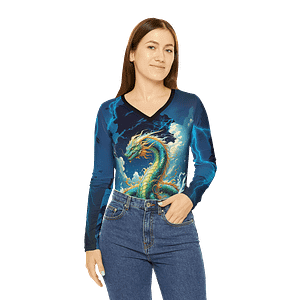 Water dragon long-sleeve v-neck t-shirt