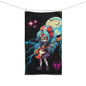 Zombees Luzi Flores Bass Guitarist Hand Towel hanging from a clothes line