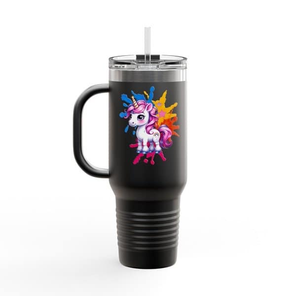 Rainbow Unicorn Travel Mug Black