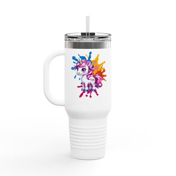 Rainbow Unicorn Travel Mug White