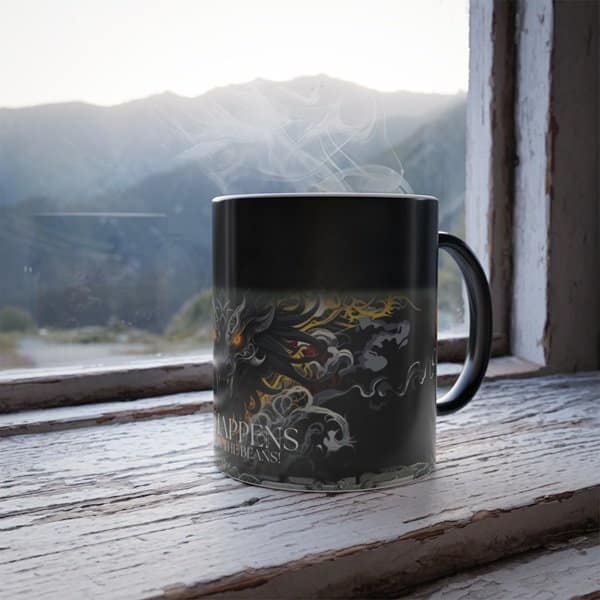 Tribal Dragon Color-Morphing Mug mid-change