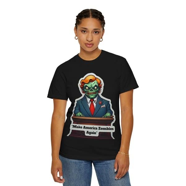 Zombies Politics Black T-shirt Front on Person