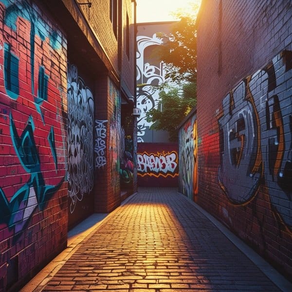 urban alleyway decorated with graffiti art