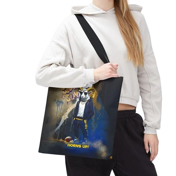 Horns Up Tote Bag Person 5, 16_ × 16'', Black