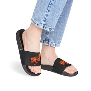 Sweet Dream Black Deco Slides on feminine feet