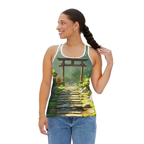 Serene Garden Racer Tank Top Person Front