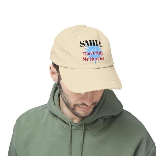 Smile Don't Make Me Hurt You Distressed Hat - Image 5